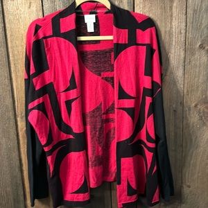 Chico’s red and black pattern cardigan